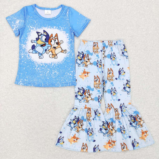 Blue Cartoon Dog Girls Set