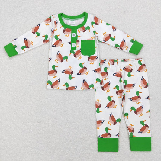 Green Duck No Ruffle Long Sleeve Pajamas