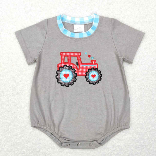 Valentine Day's Grey Embroidered Car Baby Romper
