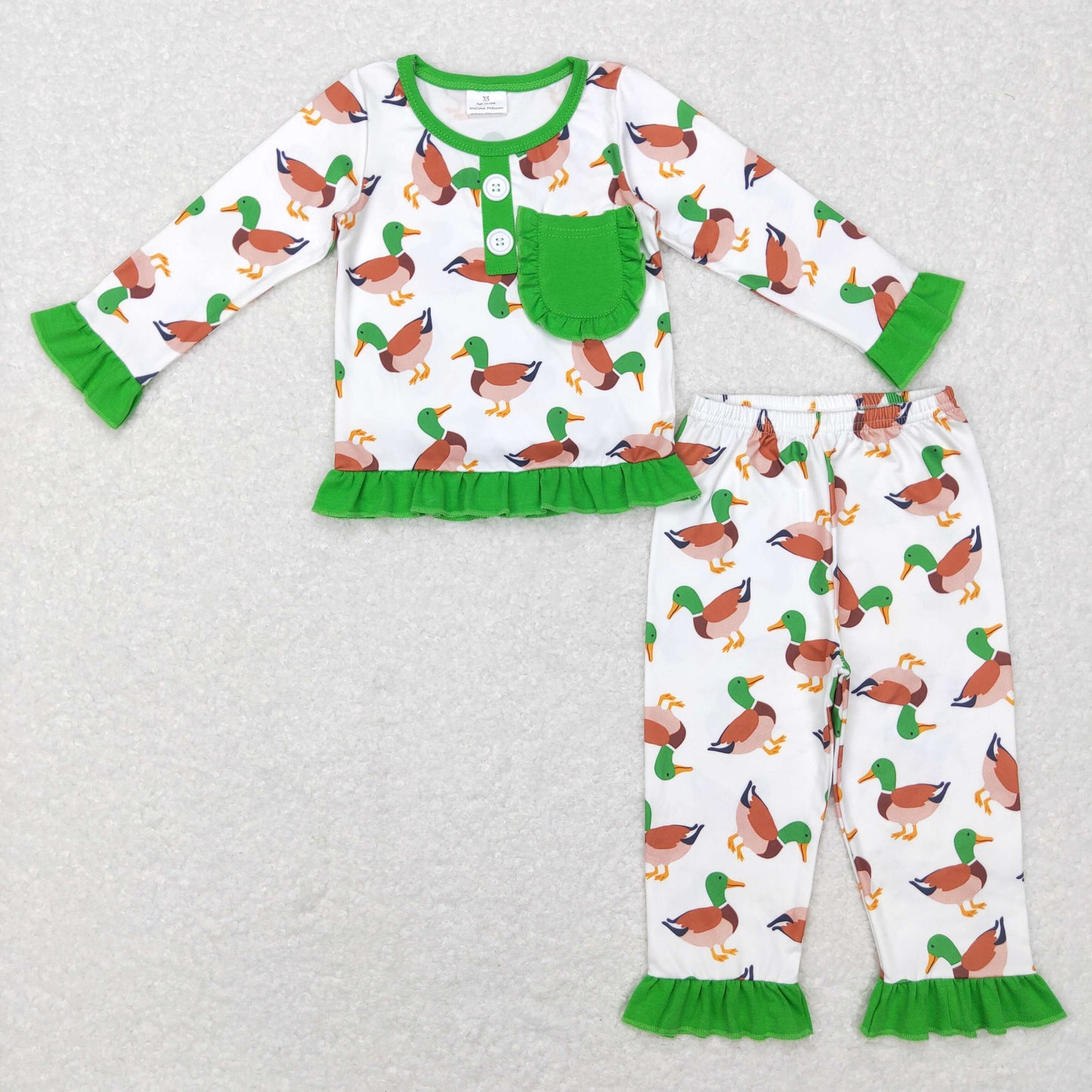 Green Duck Ruffle Long Sleeve Pajamas