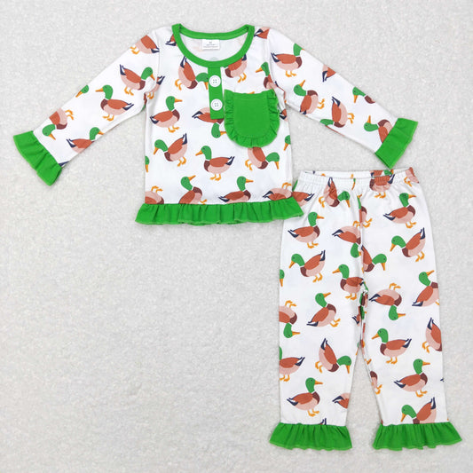 Green Duck Ruffle Long Sleeve Pajamas
