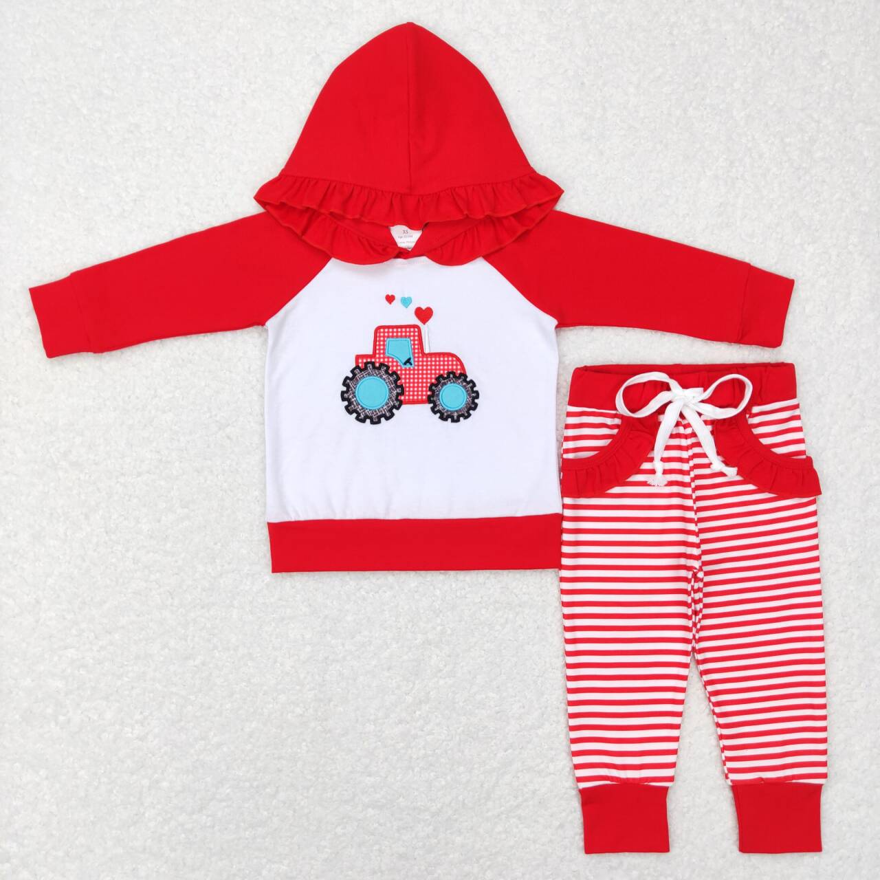 Valentine's Day embroidery Car Red Stripe Ruffle Jogger Outfit