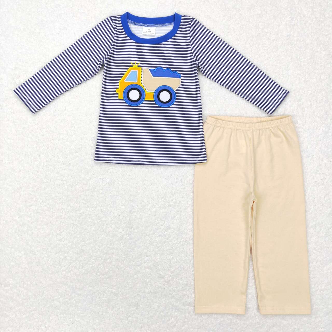 Blue Stripe Car Embroidered Boy Outfits