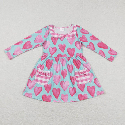 Valentine Day's Heart With Pocket Print long sleeve Dress