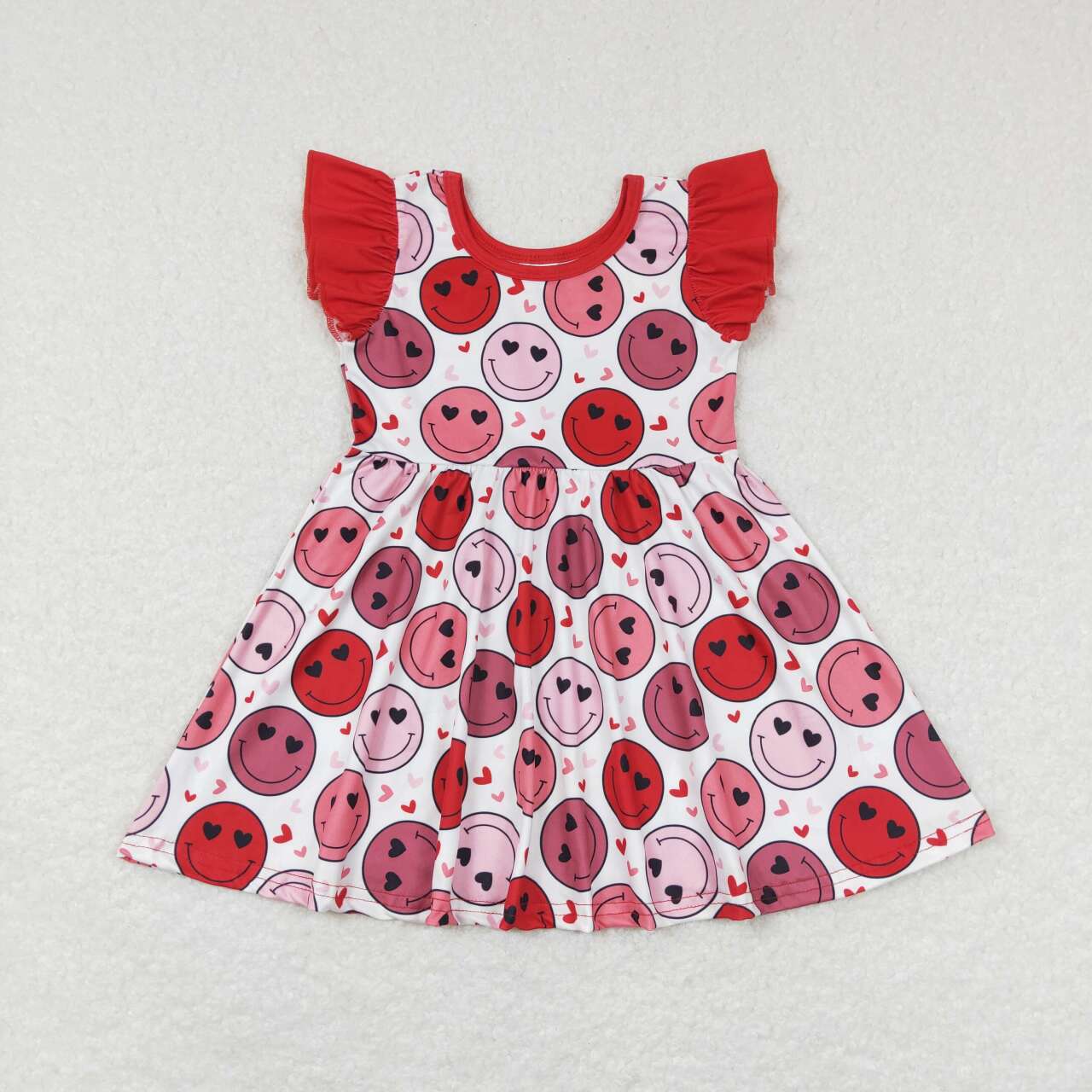 Red Smlie Print long sleeve Dress