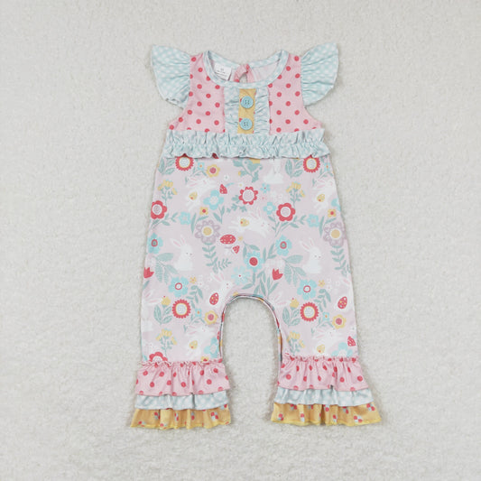Pink floral Short Sleeve baby girls romper