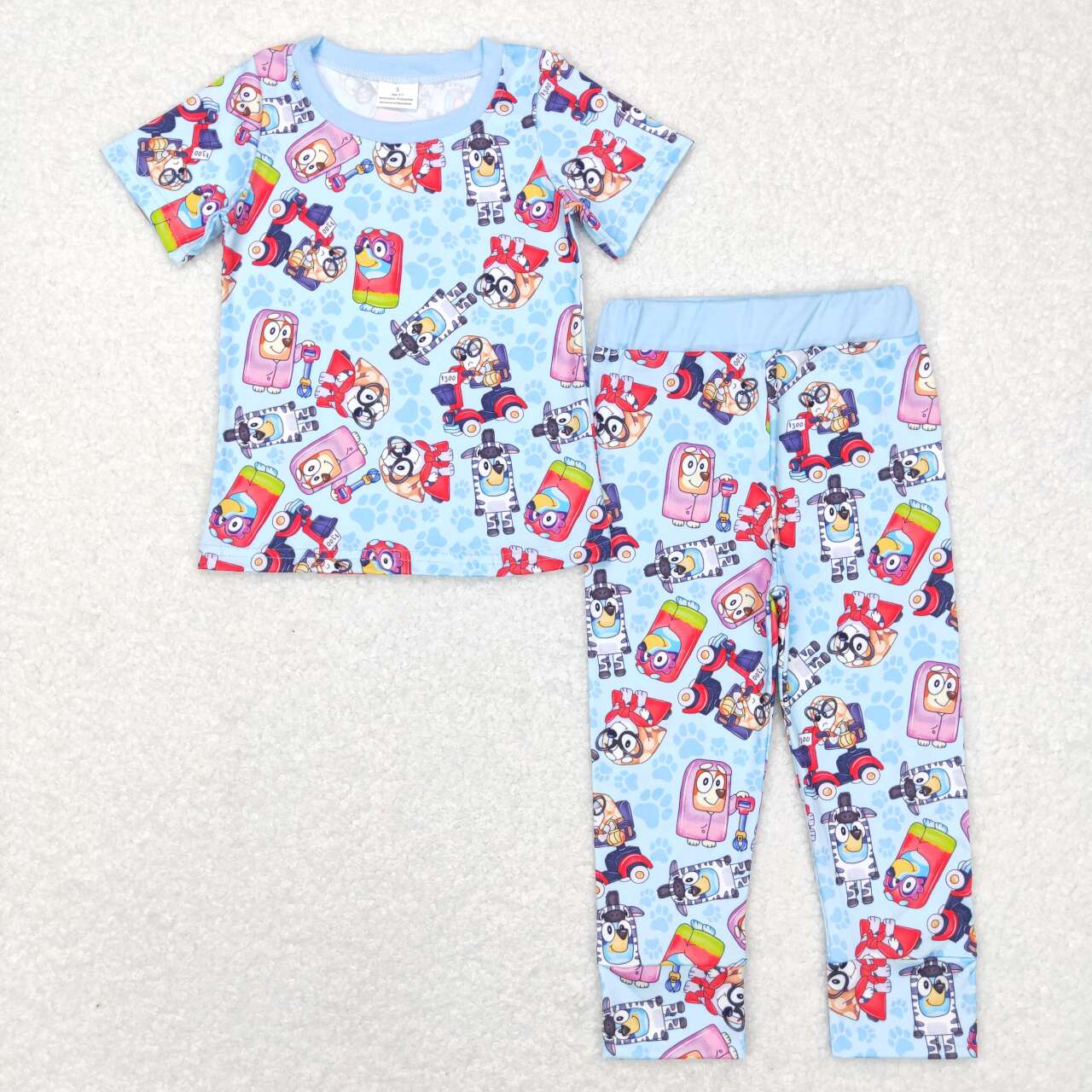 Blue Cartoon Dog Print Short sleeve pajamas