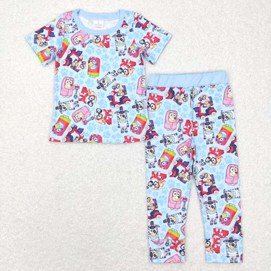 Blue Cartoon Dog Print Short sleeve pajamas