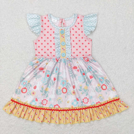 Easter Pink floral Bunny Short Sleeve Girls Dress