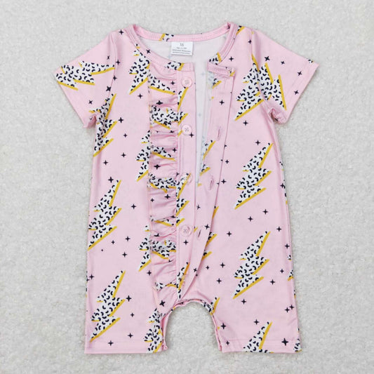 Pink Leopard lightning Print Romper With zipper