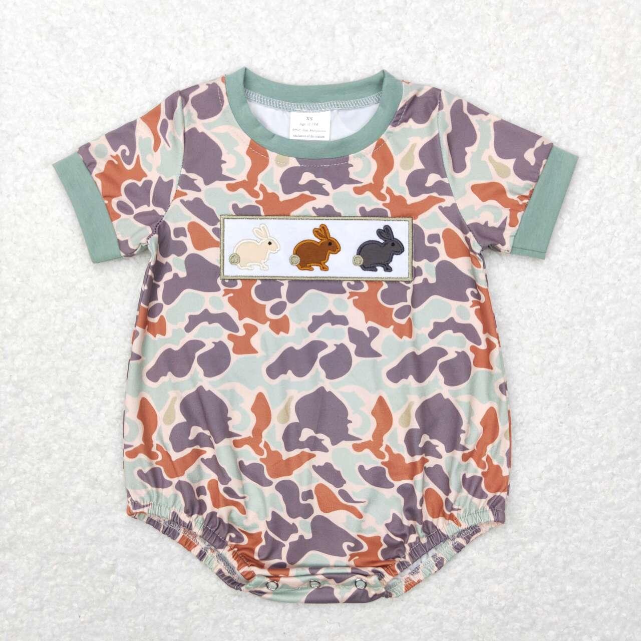 Easter Embroidered Camo Bunny Baby Romper