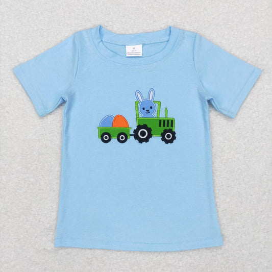 Easter Embroidery Blue Bunny Short Shirt