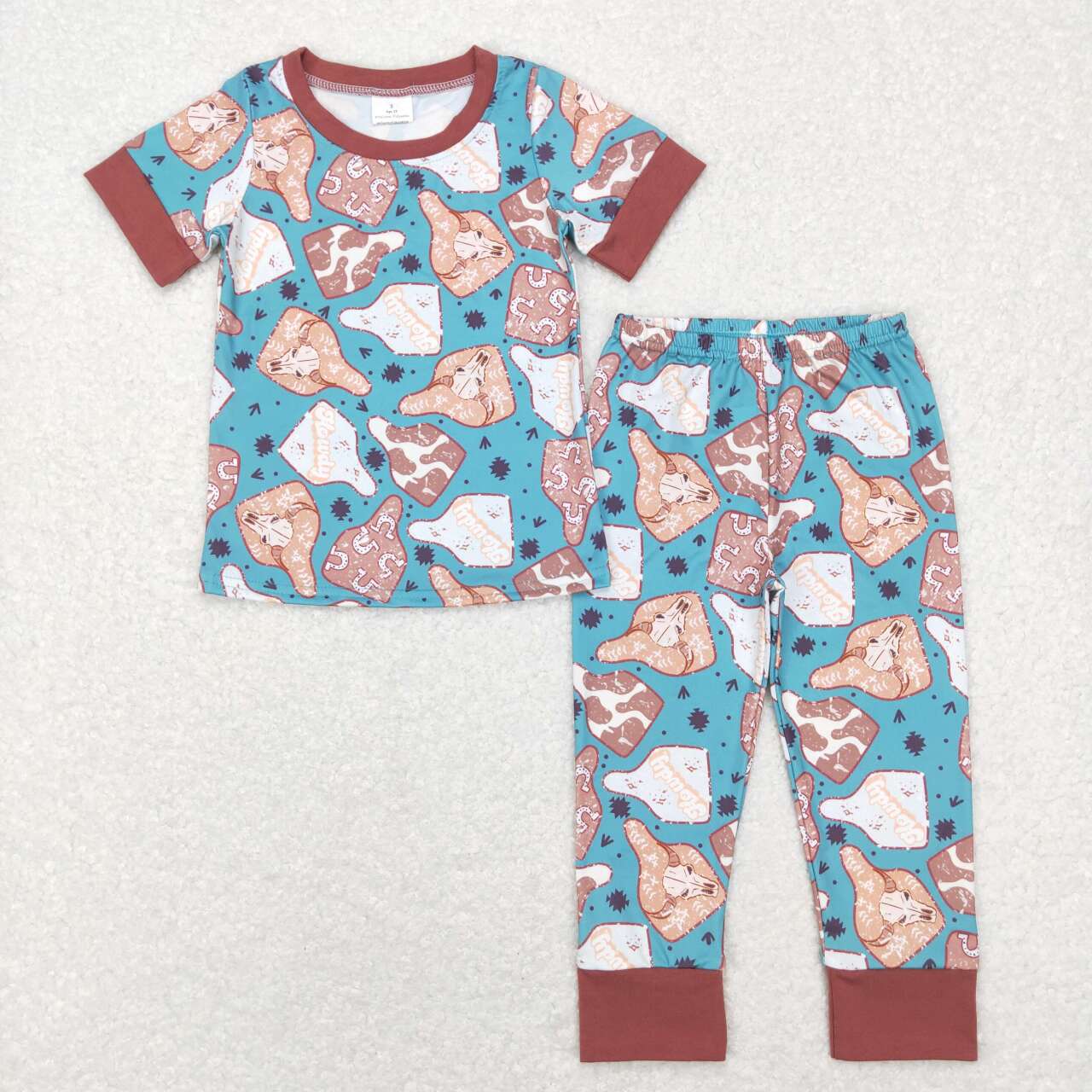 Green cow print boy short sleeve shorts summer pajamas – Yawoo