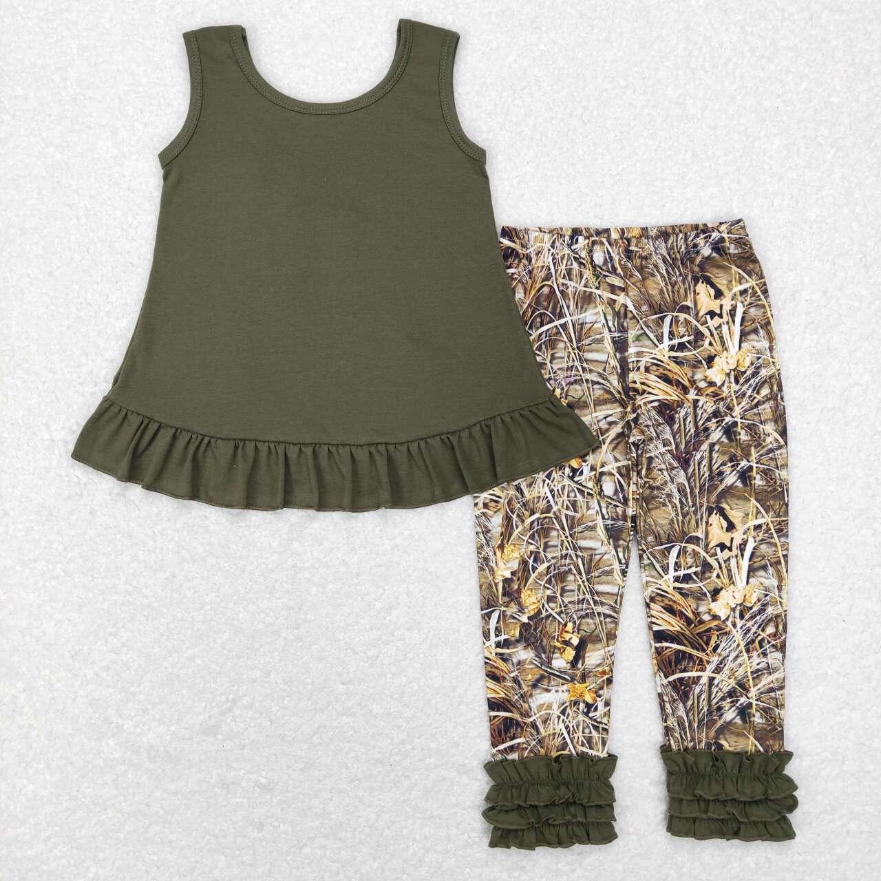 Green Camo Ruffle Pants Set