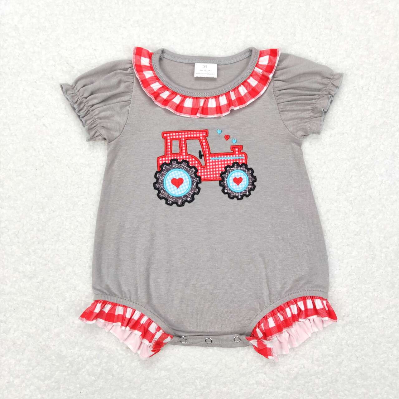 Valentine day Grey Embroidered Car Girls Baby Romper