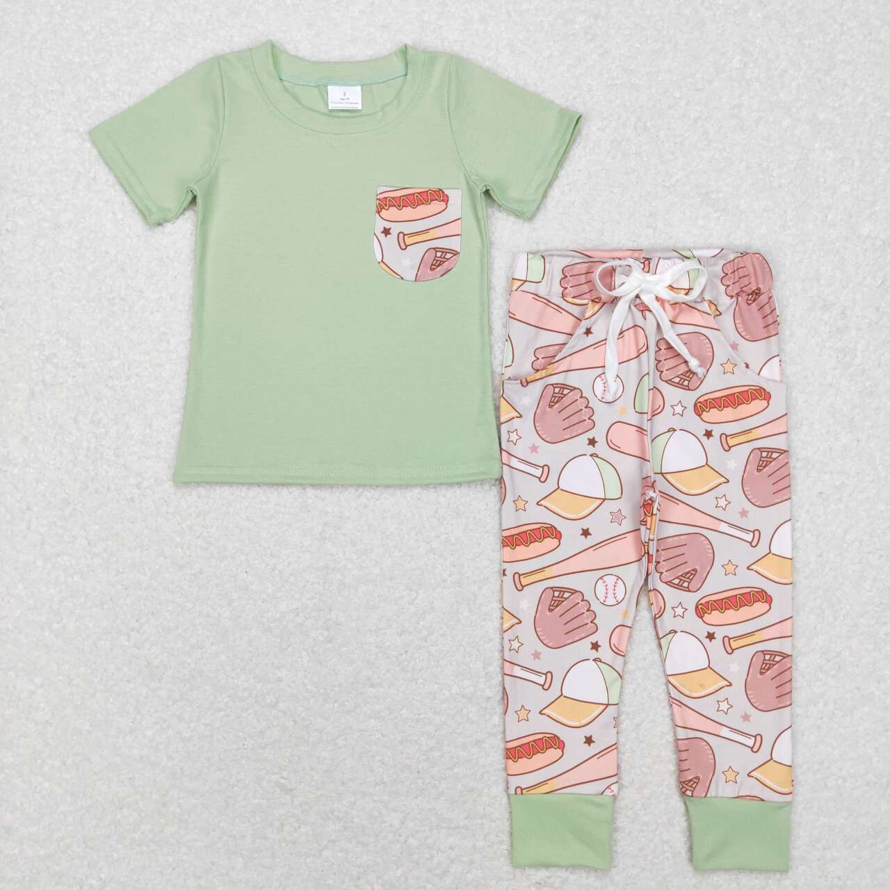 Green Baseball Print Boy Set