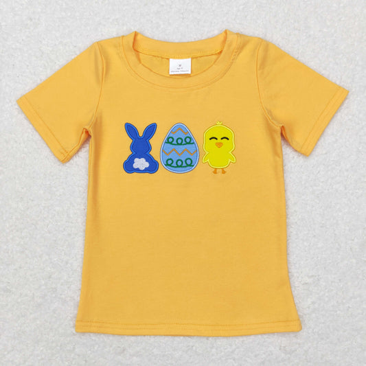 Easter Embroidery Yellow Egg Short Shirt