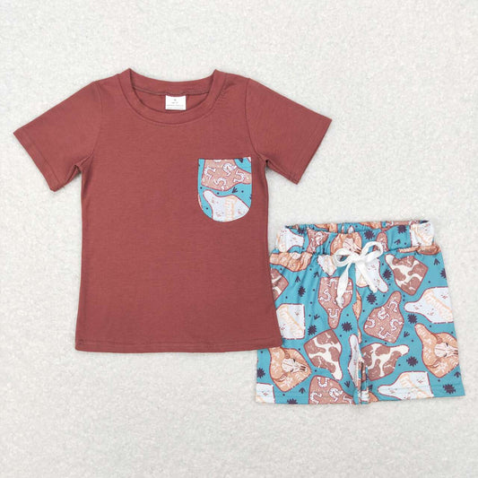 brown Cow Print Short-sleeved Boy Set