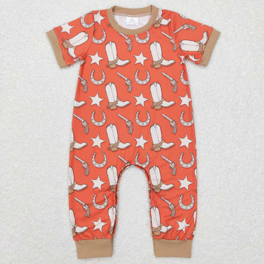 western Orange Boots Baby Romper