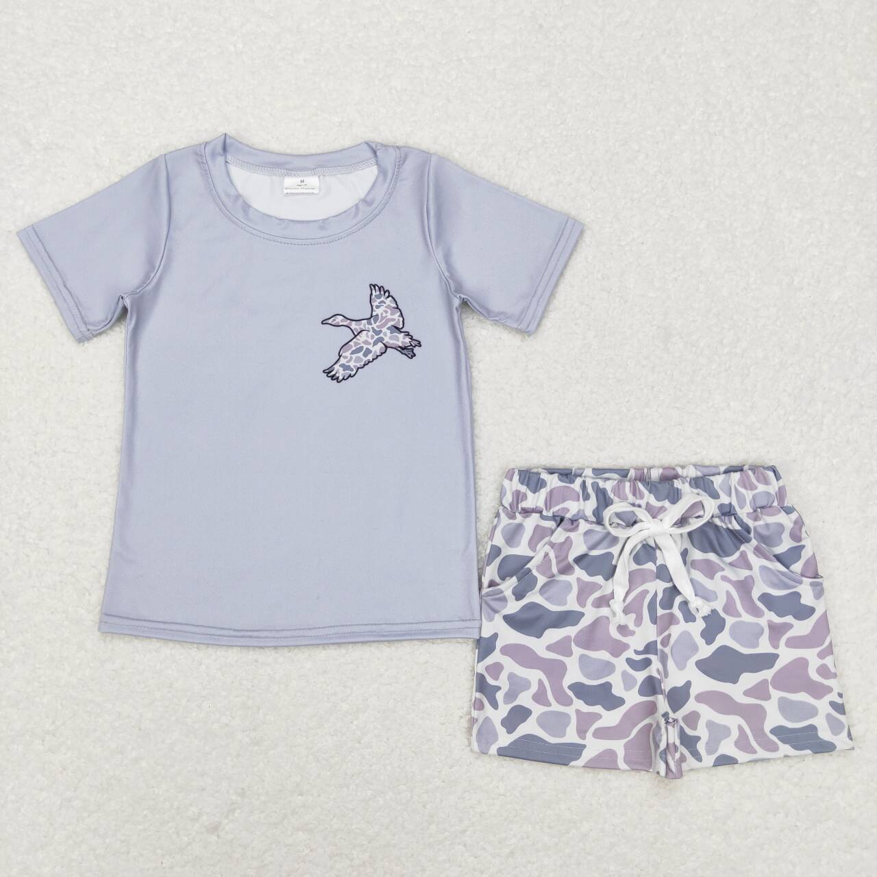 Grey Camo Print short-sleeved Boy Set