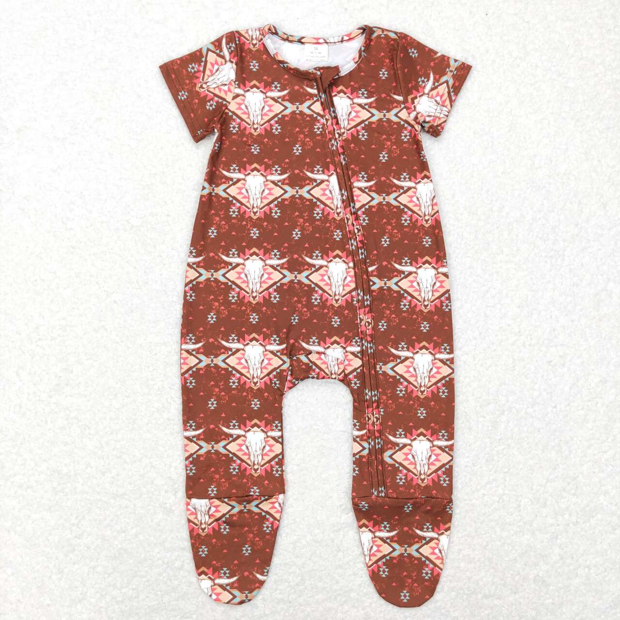 western brown Cow Romper With zipper