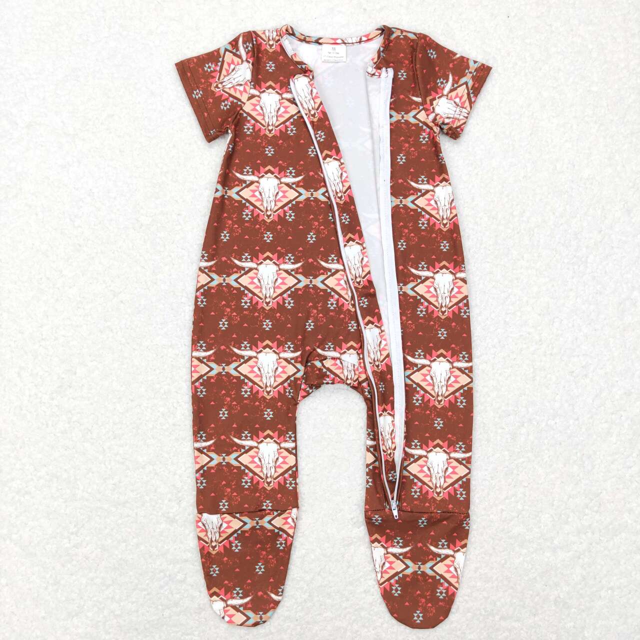western brown Cow Romper With zipper