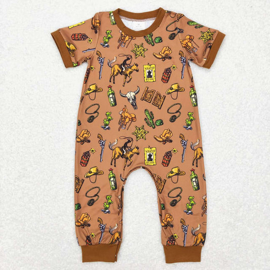western brown Cowboy Romper With zipper