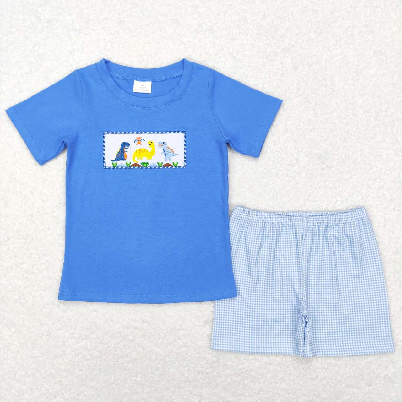 Blue Embroidered Dinosaur Boy Set