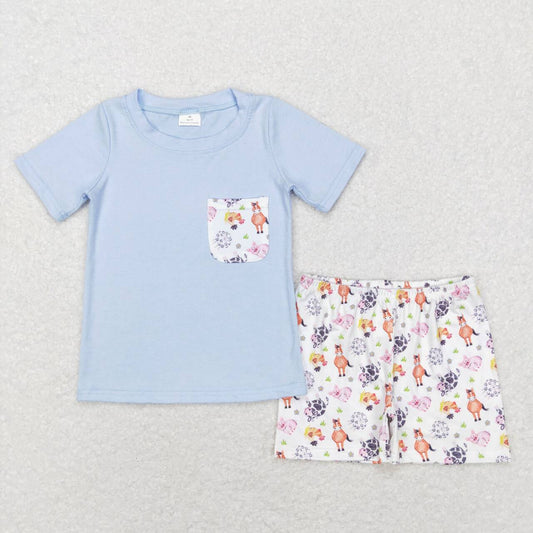 Blue Horse Print Boy Set