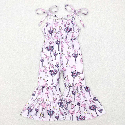 Pink flamingo Print tier Bell Pants Jumpsuit