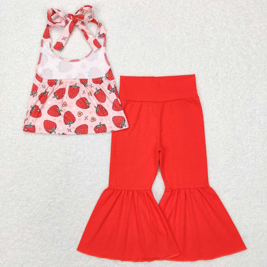 Red strawberry Print Bell Pants Girls Set