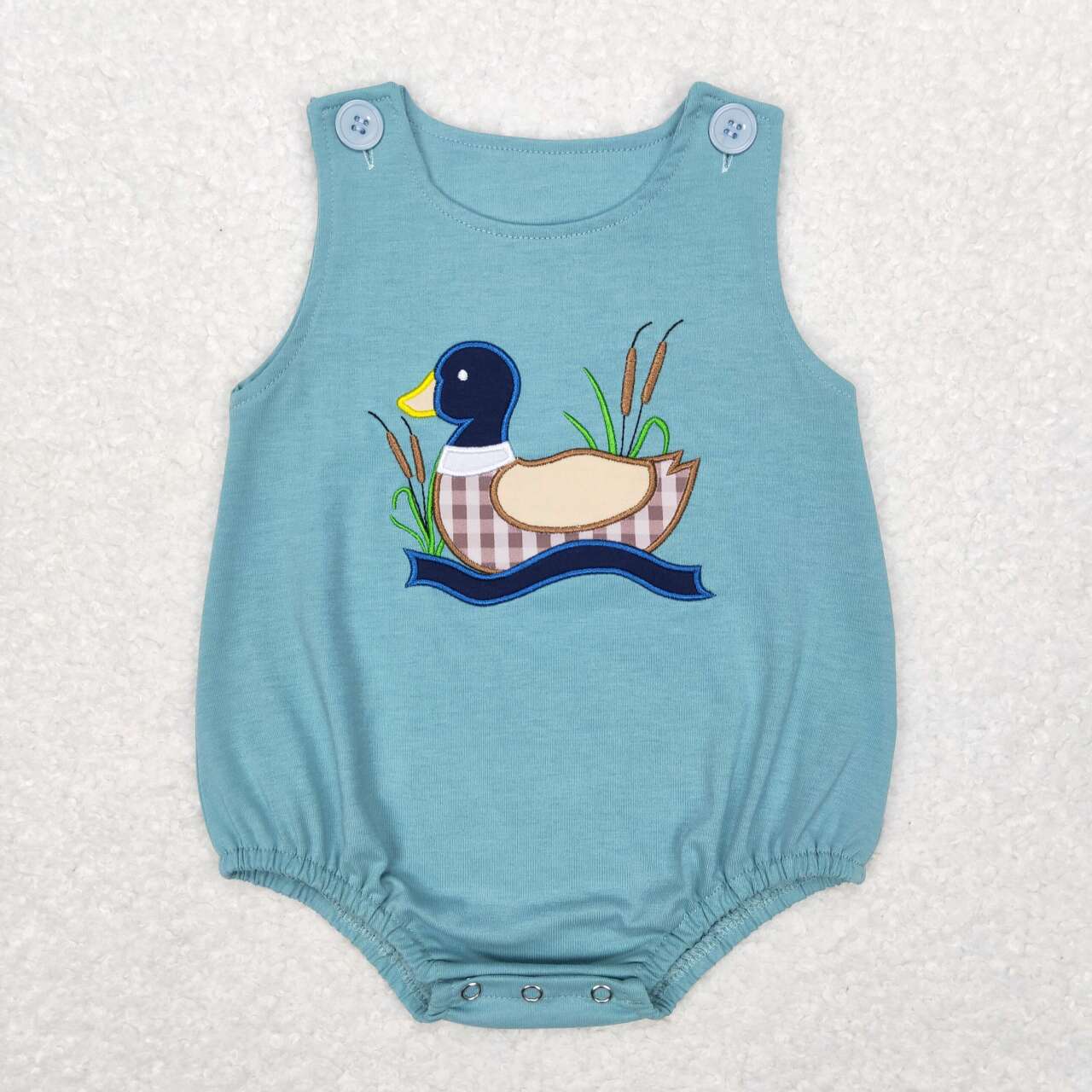Blue Embroidered Duck Baby Romper
