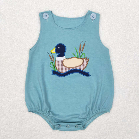 Blue Embroidered Duck Baby Romper
