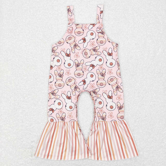 Easter Bunny Print Overall Girls Set