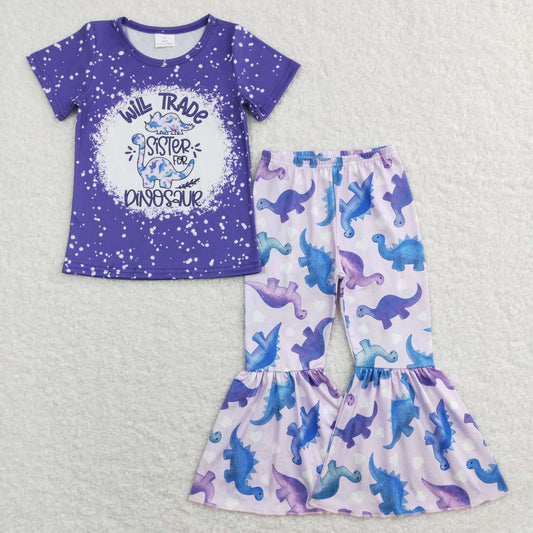 Purple Dinosaur Print Print Bell Girls Set