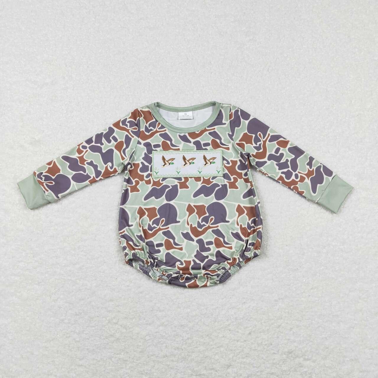 Embroidered Green Camo Duck long sleeves romper