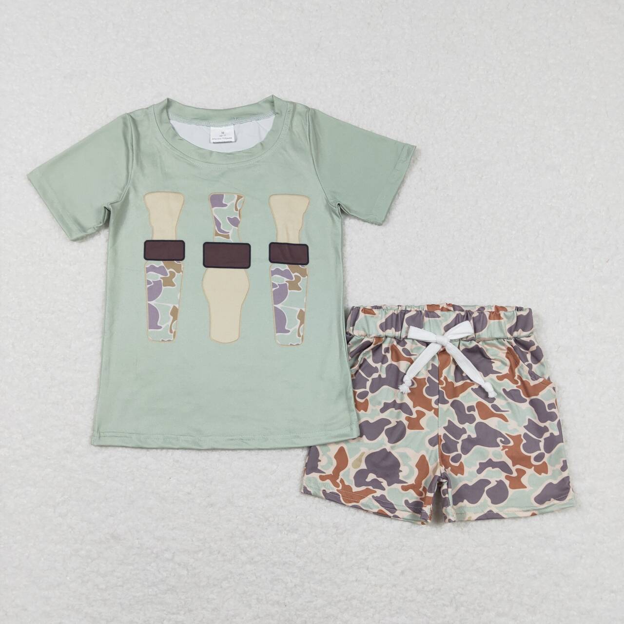 Green Camo Print short-sleeved Boy Set