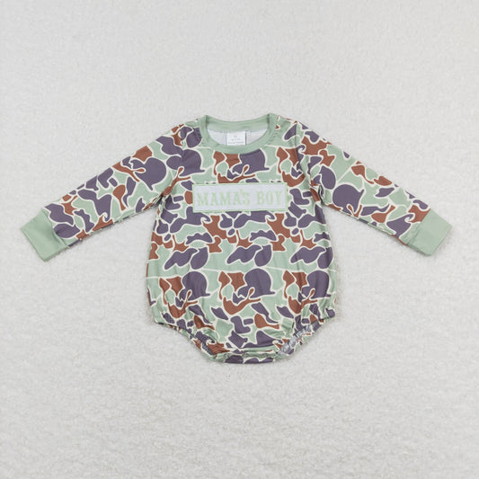 Embroidered MAMA'S Boy Camo Long Sleeve Romper