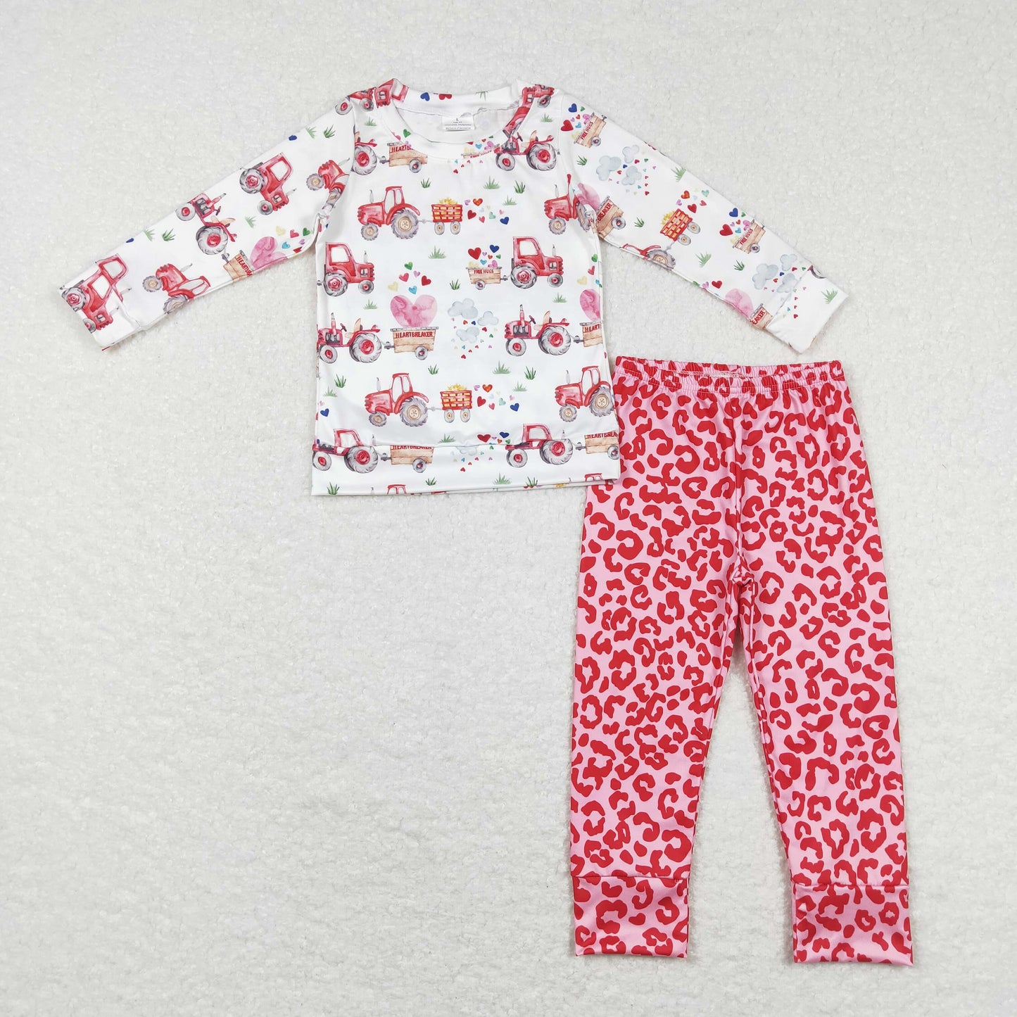 Valentine day's Car Heart Long Sleeve Shirt Leopard Set