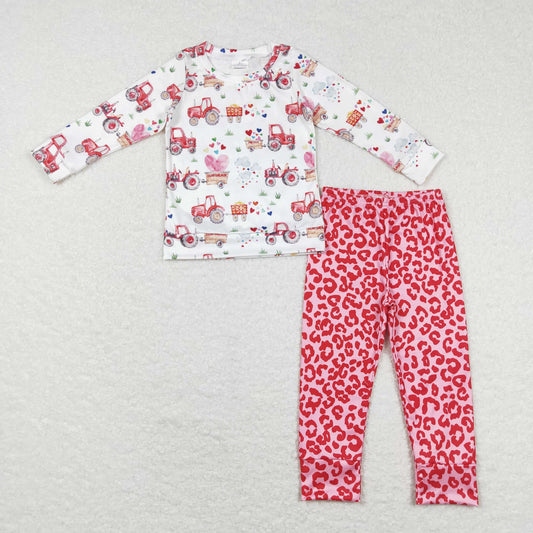 Valentine day's Car Heart Long Sleeve Shirt Leopard Set
