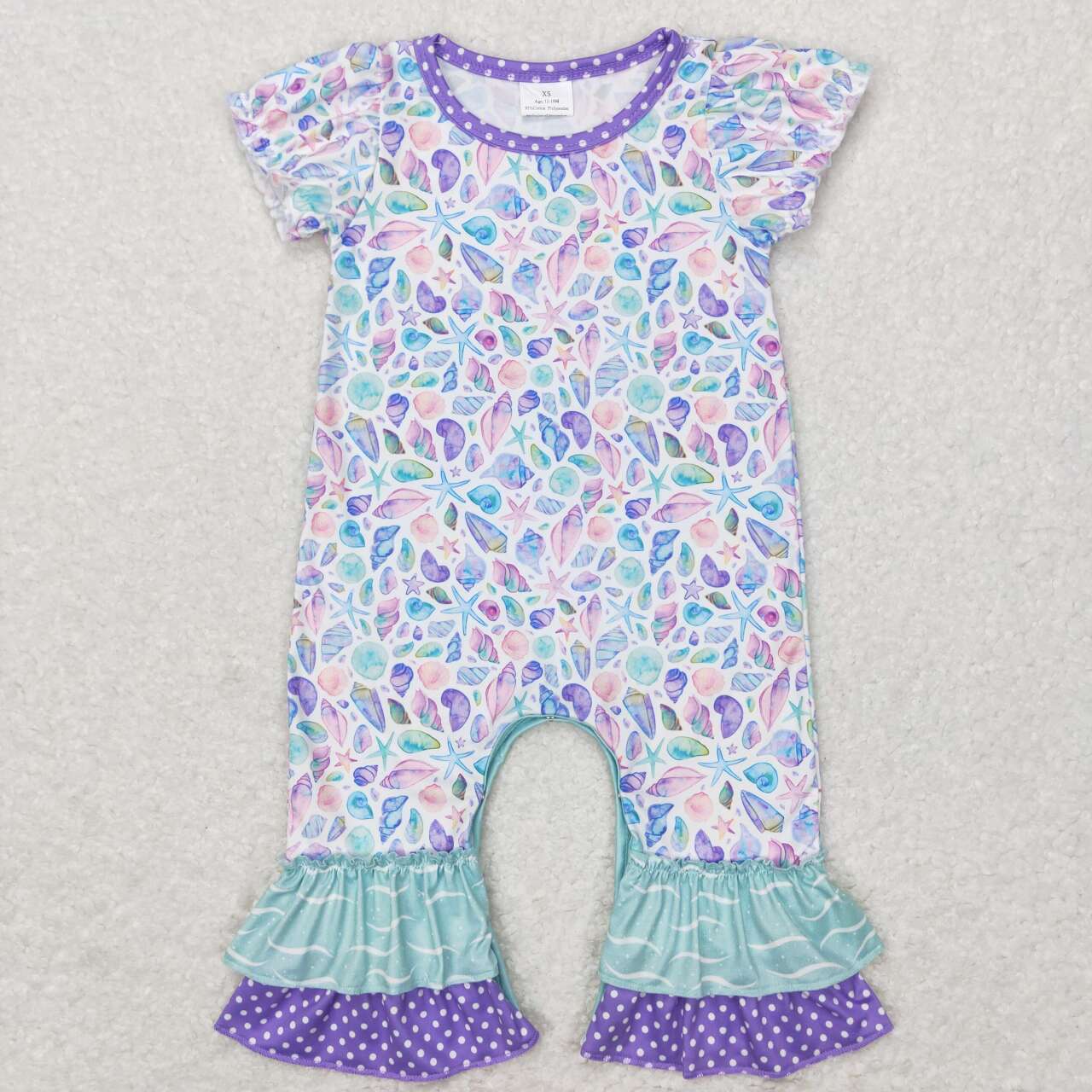Purple Print Short Sleeve Girls Baby Romper