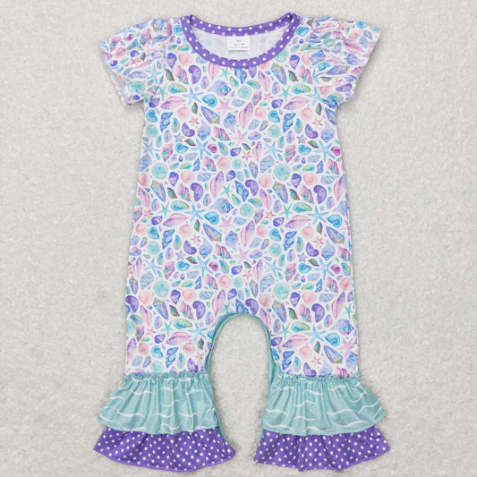 Purple Print Short Sleeve Girls Baby Romper