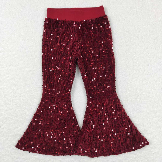 burgundy Sequined bell pants