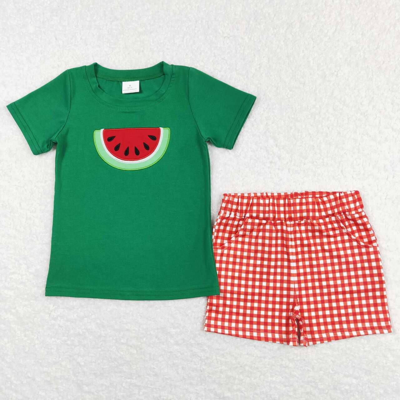 Green Embroidered watermelon embroidery Print Short Set