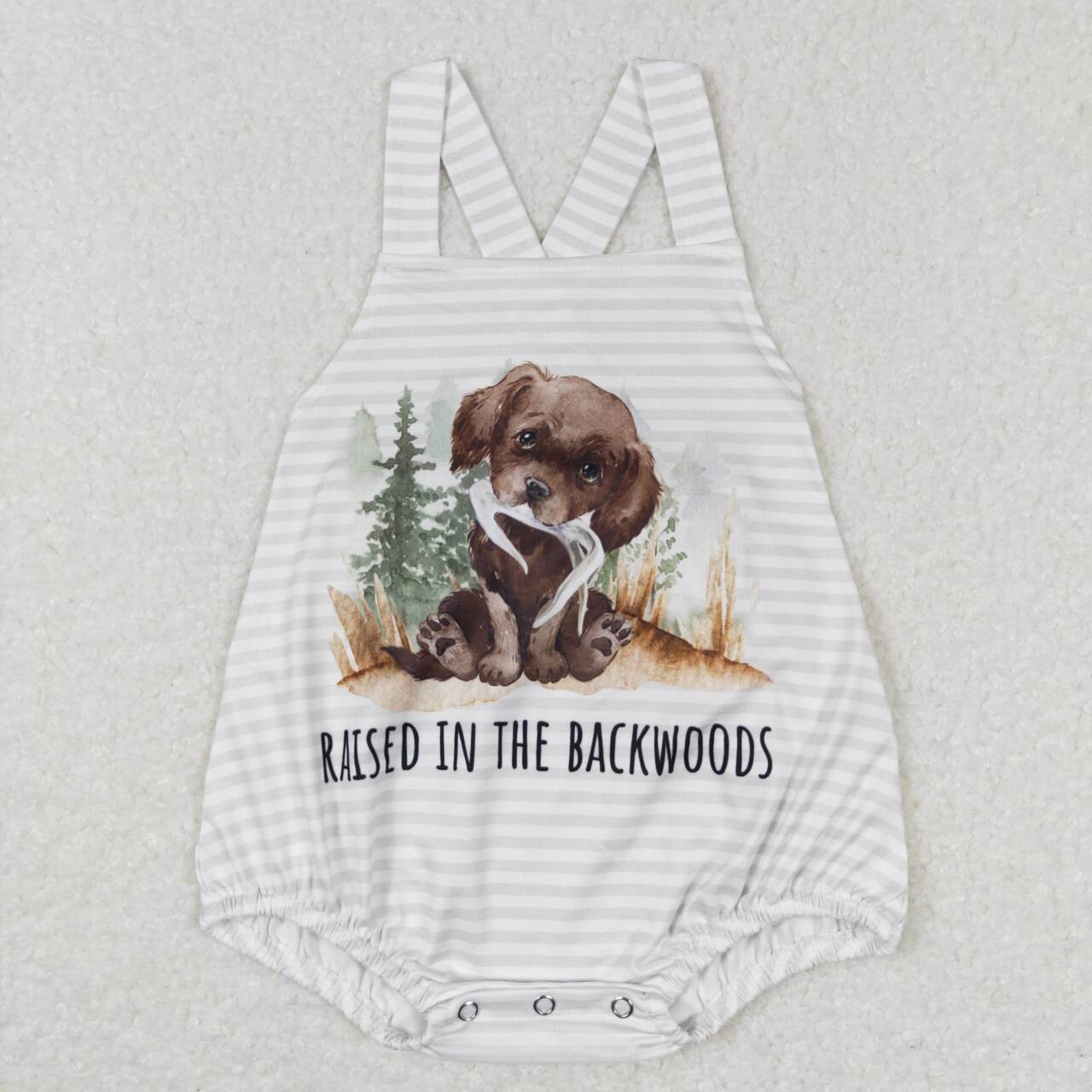 Dog Green Plaid Print Boy Baby Romper
