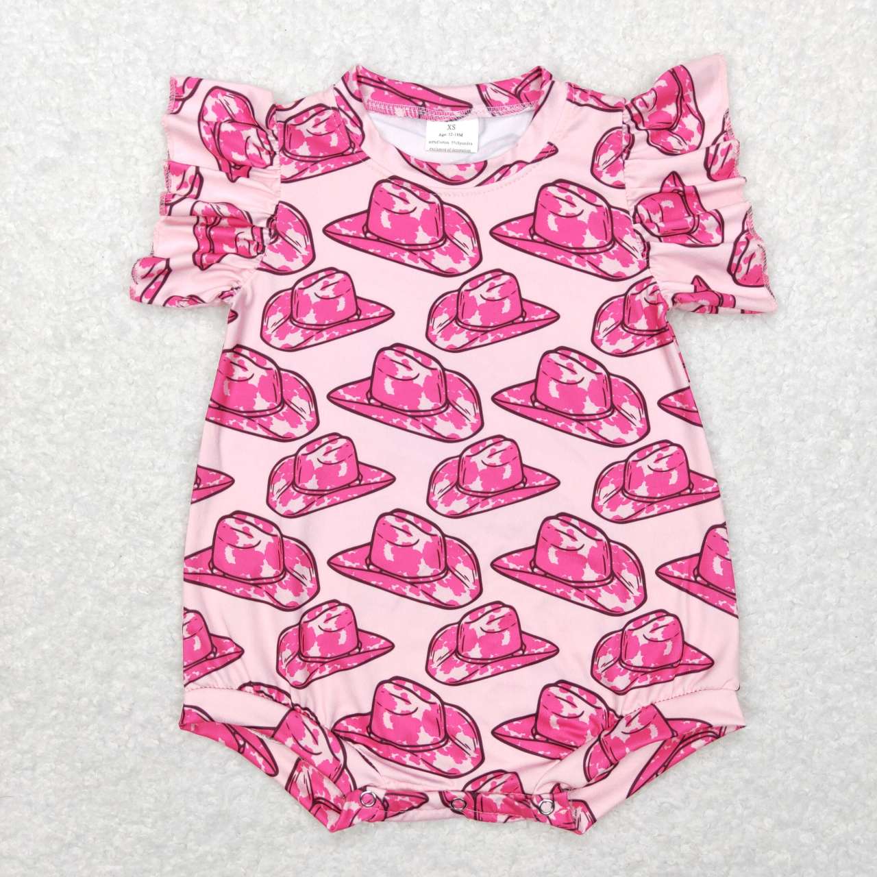 western Pink Hat Print Boy Baby Romper