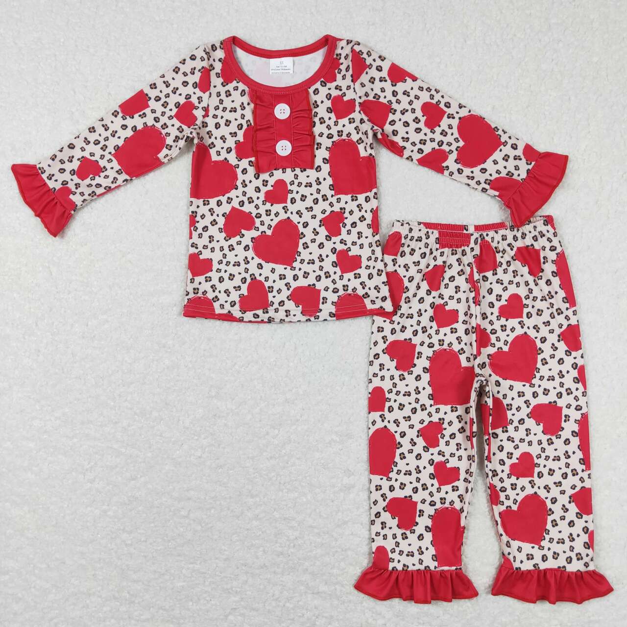 Valentine's Day Leopard Heart Print Long Sleeve Pants Pajamas