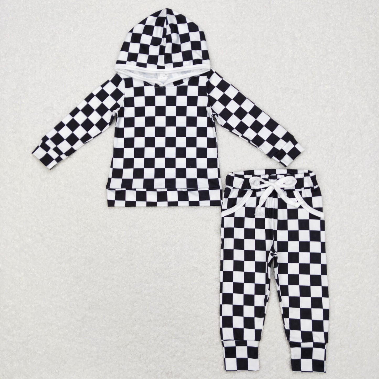 black and white plaid Long Sleeve Jogger