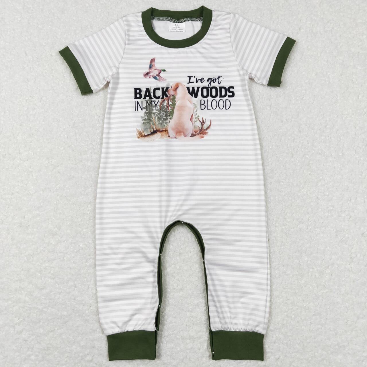 Green Stripe Duck Print Boy Baby Romper