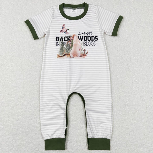 Green Stripe Duck Print Boy Baby Romper